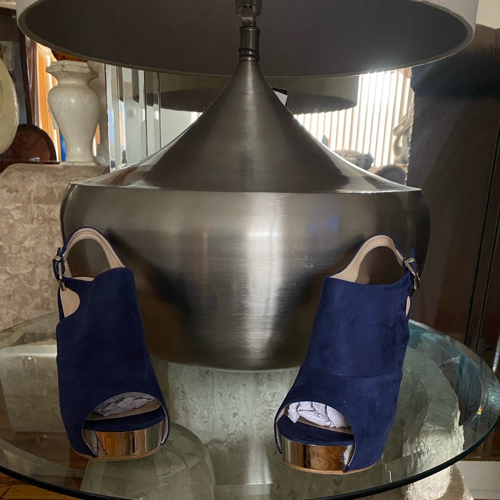 NAVY BLUE & SILVER SUEDE SANDALS
